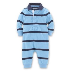 RALPH LAUREN BOYS' BLUE RUGBY STRIPE COVERALL